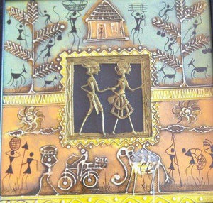 Dokra Art 16 (Tribal Art Painting) by Pradeep Swain, Original Tribal Folk Art Painting on Canvas, X-Small Square Wall Art
