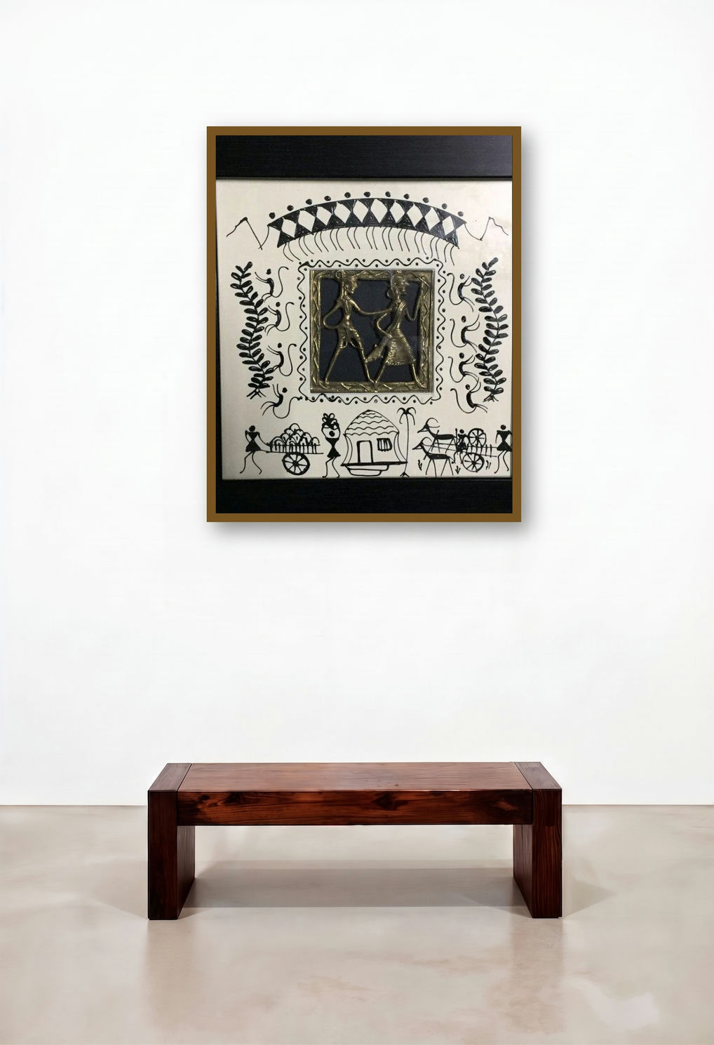 Dokra Art 2 (Harmony in Motion) by artist Pradeep Swain displayed in a Urban Loft Executive Office