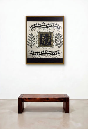 Dokra Art 3 (Intertwined Spirits) by artist Pradeep Swain displayed in a Coastal Lounge