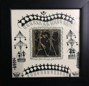 Dokra Art 5 (Echoes of the Earth) by Pradeep Swain, Original Tribal Folk Art Painting on Canvas, X-Small Square Wall Art