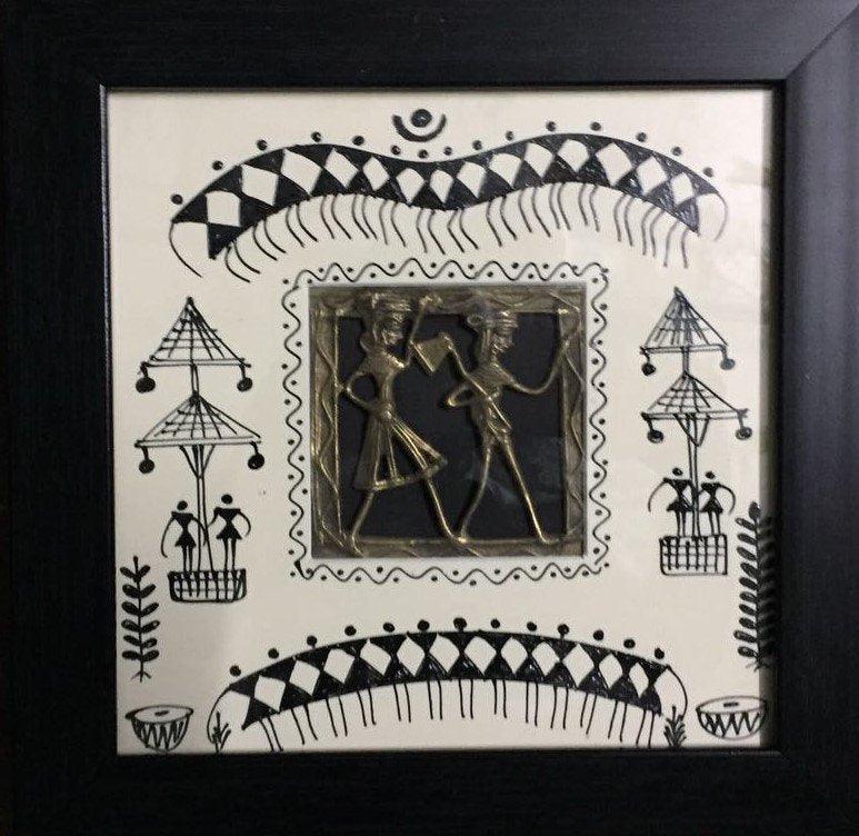 Folk Art tribal painting titled 'Dokra Art 5', 10x10 inches, by artist Pradeep Swain on Canvas