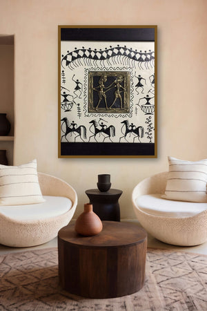 Dokra Art 6 (Dance of Creation) by artist Pradeep Swain displayed in a Indian Art gallery