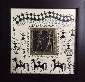 Dokra Art 6 (Dance of Creation) by Pradeep Swain, Original Tribal Folk Art Painting on Canvas, X-Small Square Wall Art