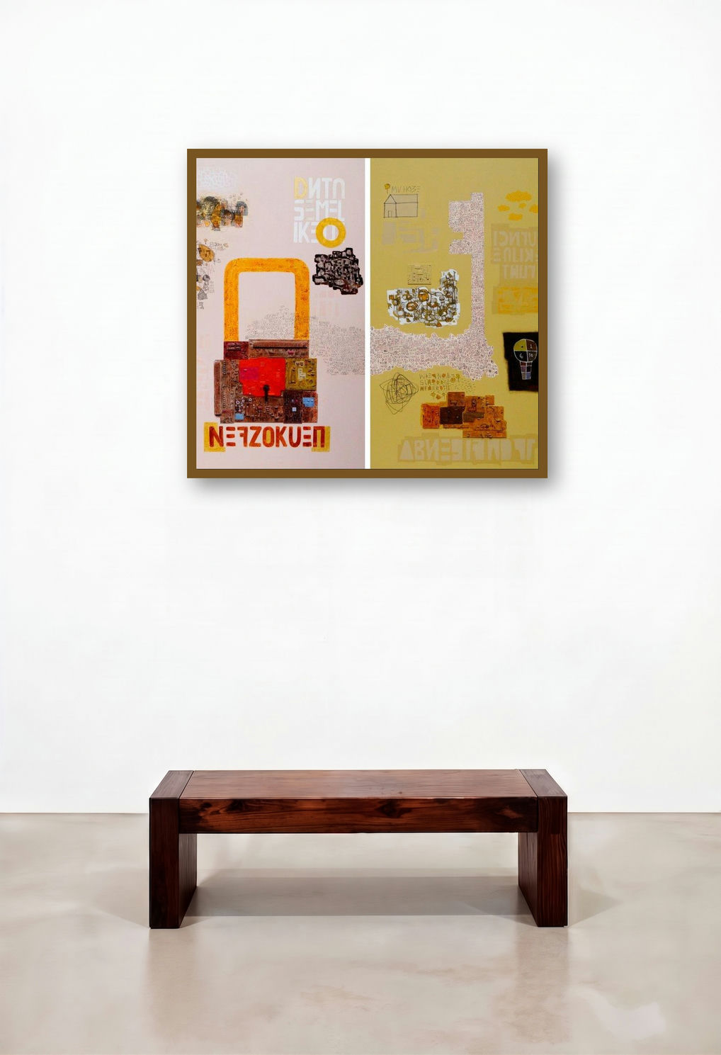 Dont Use Me (Encoded Narratives: Unraveling the Urban Script) by artist Bhuneshwar Azaad displayed in a Modern Living Room