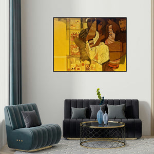 Siddharth Shingade's 'Door' painting visualized above a sofa in a contemporary room.