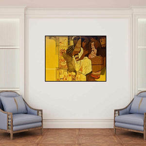 'Door' painting by Siddharth Shingade shown on a wall in a furnished room.