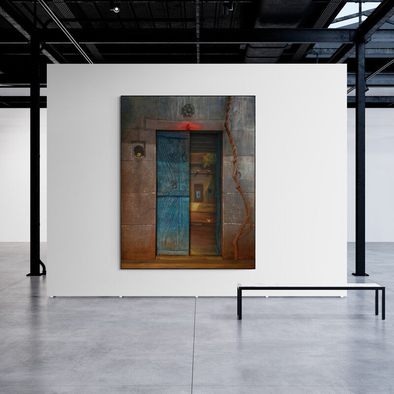 In-situ view of Gopal Pardeshi's 'The Door (Threshold)' painting in a room