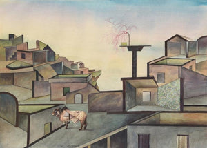 contemporary gouache painting titled 'Down Town 6', 22x30 inches, by artist Satya Vijay Singh on Paper