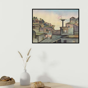 In-situ view of Satya Vijay Singh's 'Down Town 6 (The Dreaming City)' painting in a room