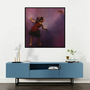 'Draw Wings (Urban Tapestry)' painting by Pramod Kurlekar shown on a wall in a furnished room.