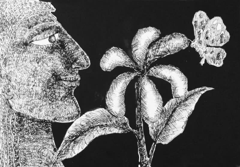 Figurative pen ink drawing titled 'Drawing Vi', 7x10 inches, by artist Sambuddha Gupta on Paper