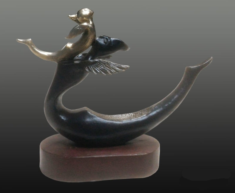 'Dream' figurative Bronze sculpture by artist Subrata Paul, 15x11 inch, on bronze