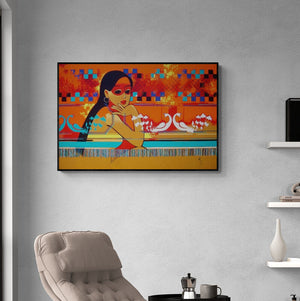 In-situ view of Prakash Pore's 'Dream 02 (Graceful Contemplation)' painting in a room