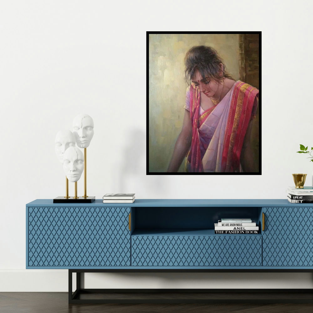 'Dream' painting by Sabir Hussain shown on a wall in a furnished room.