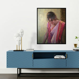 'Dream' painting by Sabir Hussain shown on a wall in a furnished room.