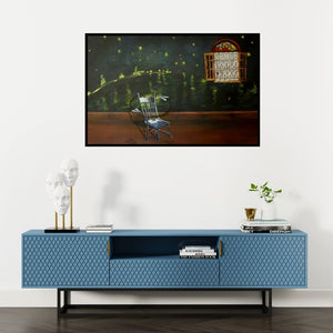 Preview of 'Dream (Night Dreams)' Painting by Isha Bawiskar shown on a wall in a furnished room.