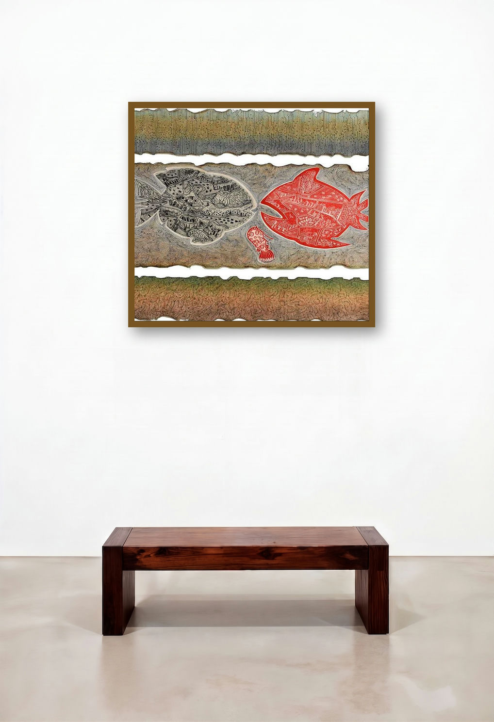 Dream City Aquarium 6 (Fish Tales) by artist Bitarka Majumder displayed in a Luxury Hotel Suite