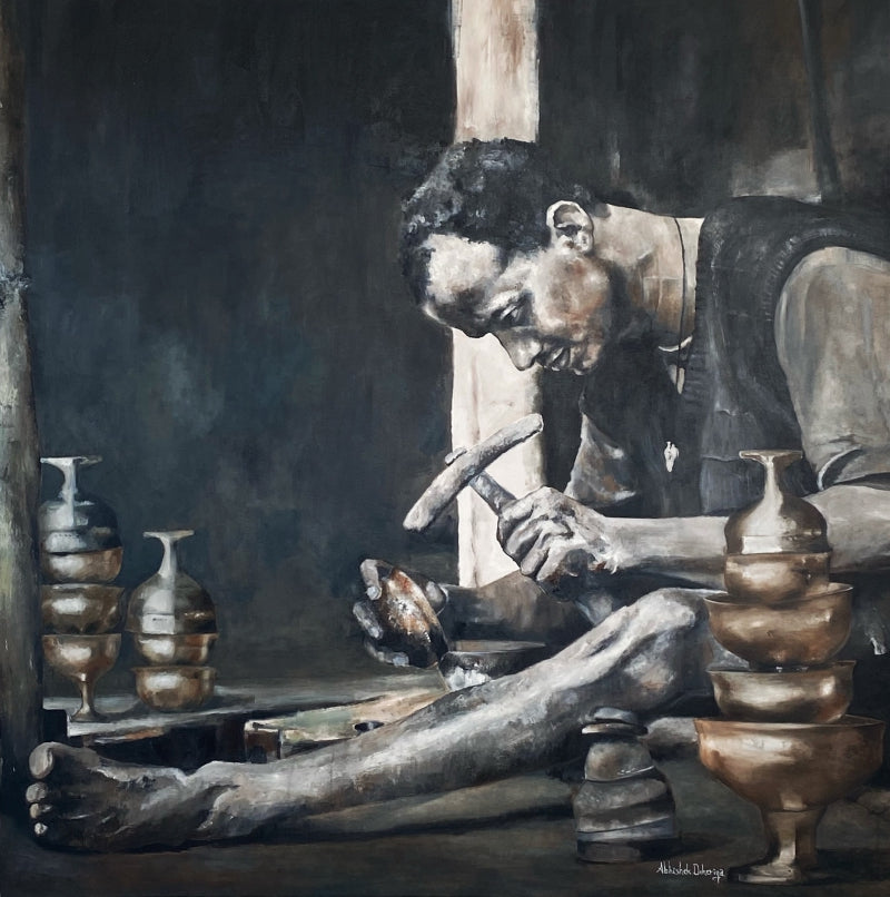 Dream Crafters' figurative oil painting by artist Abishek Deheria, 60x60 inch, on canvas