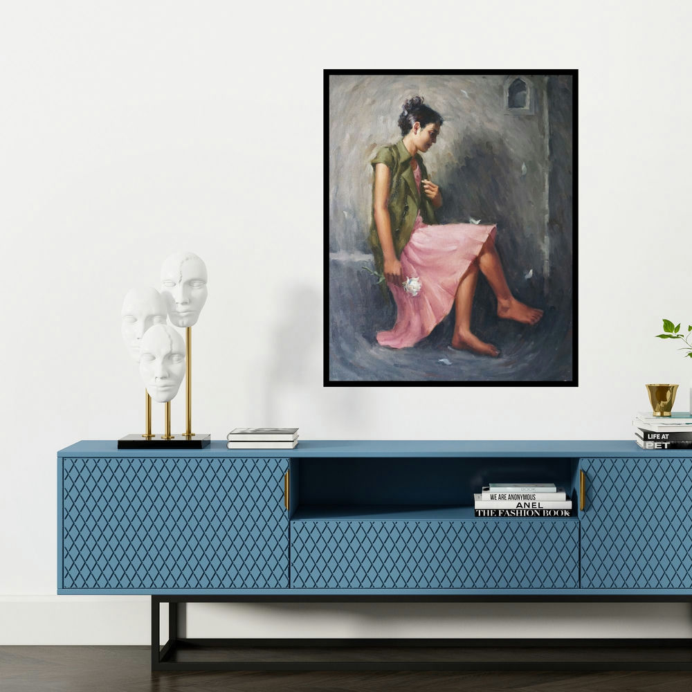 'Dream Flower 2' painting by Siddharth Gavade shown on a wall in a furnished room.