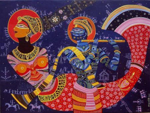 Dream Girl 5 by Bhaskar Lahiri, Original Acrylic Figurative Painting on Canvas, Medium Horizontal Wall Art