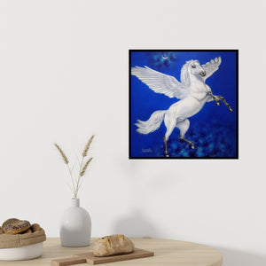 In-situ view of Sanket Sawant's 'The Unicorn 2 (Dream Horse 2)' painting in a room