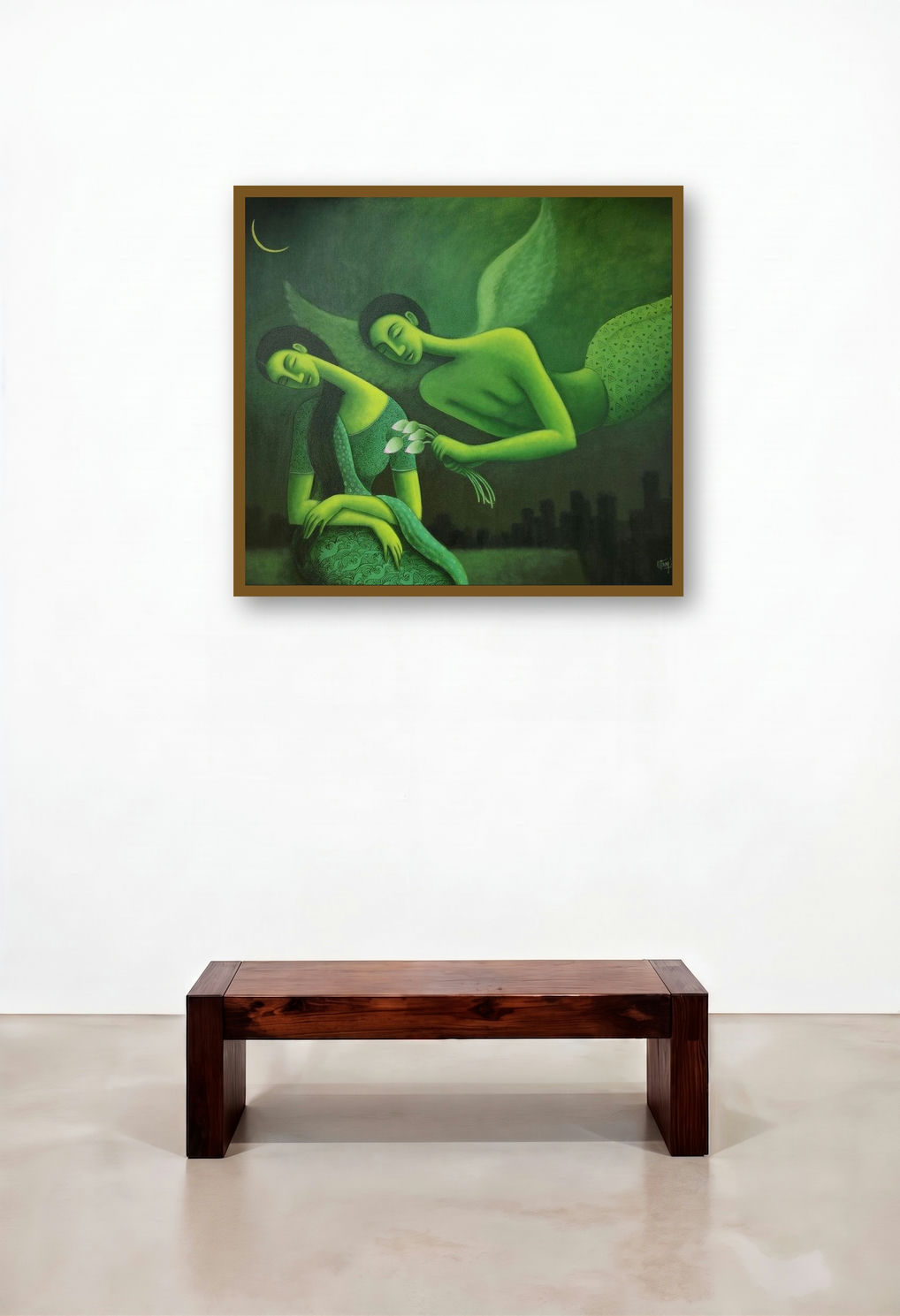 Dream Love 2 (Celestial Serenata) by artist Uttam Bhattacharya displayed in a Urban Loft Reception Area