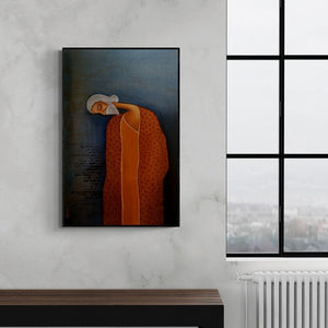 Preview of 'Dream Poet' Painting by Uttam Bhattacharya shown on a wall in a furnished room.