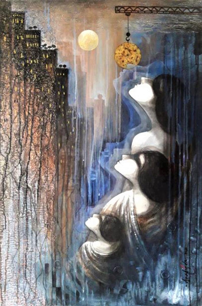 contemporary acrylic painting titled 'Dream Vs Reality', 36x24 inches, by artist Arabinda Samanta on Canvas