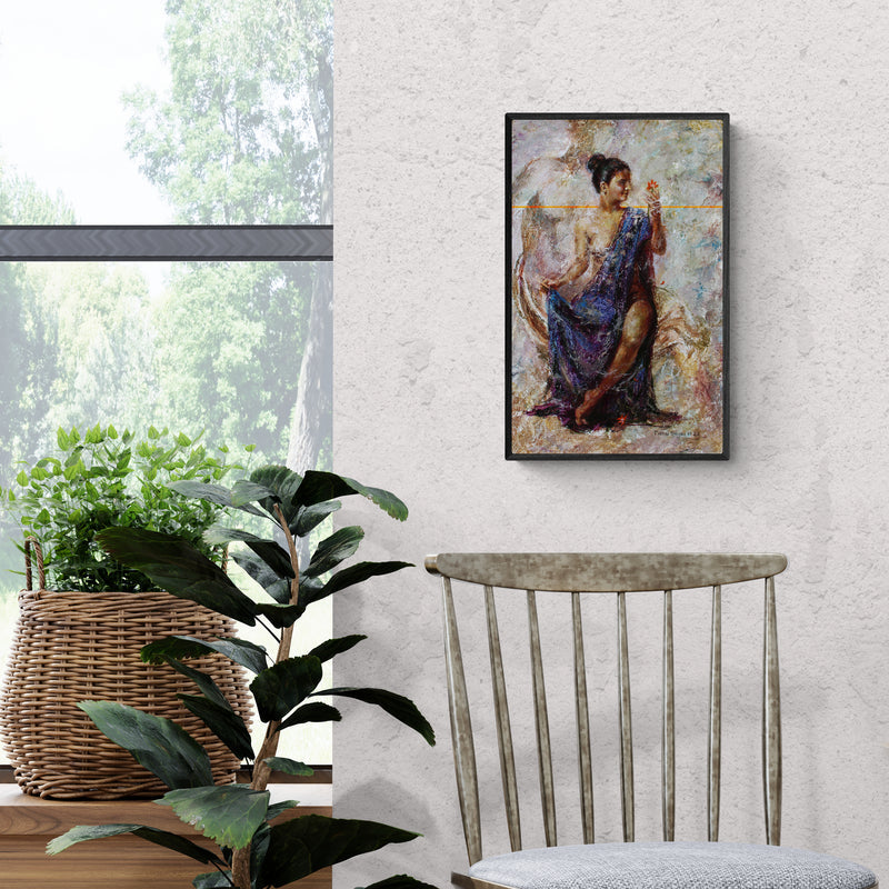 In-situ view of Mansi Sagar's 'Dreaming 1 (Violet Dreamscape)' painting in a room