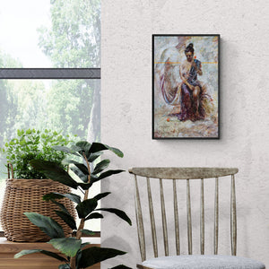 Preview of 'Dreaming 2 (A Serene Reflection)' Painting by Mansi Sagar shown on a wall in a furnished room.
