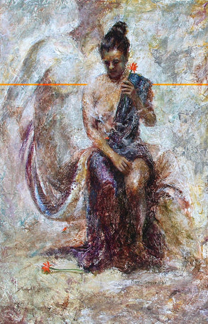 Nude acrylic painting titled 'Dreaming 2', 18x12 inches, by artist Mansi Sagar on Canvas