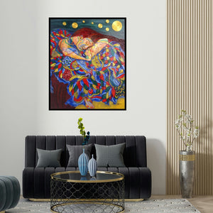 'Dreaming Nature' painting by Hariom Kuthwaria shown on a wall in a furnished room.