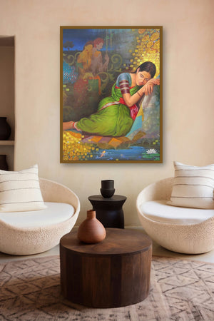 Dreaming Woman by artist Baburao (Amit) Awate displayed in a Curated gallery