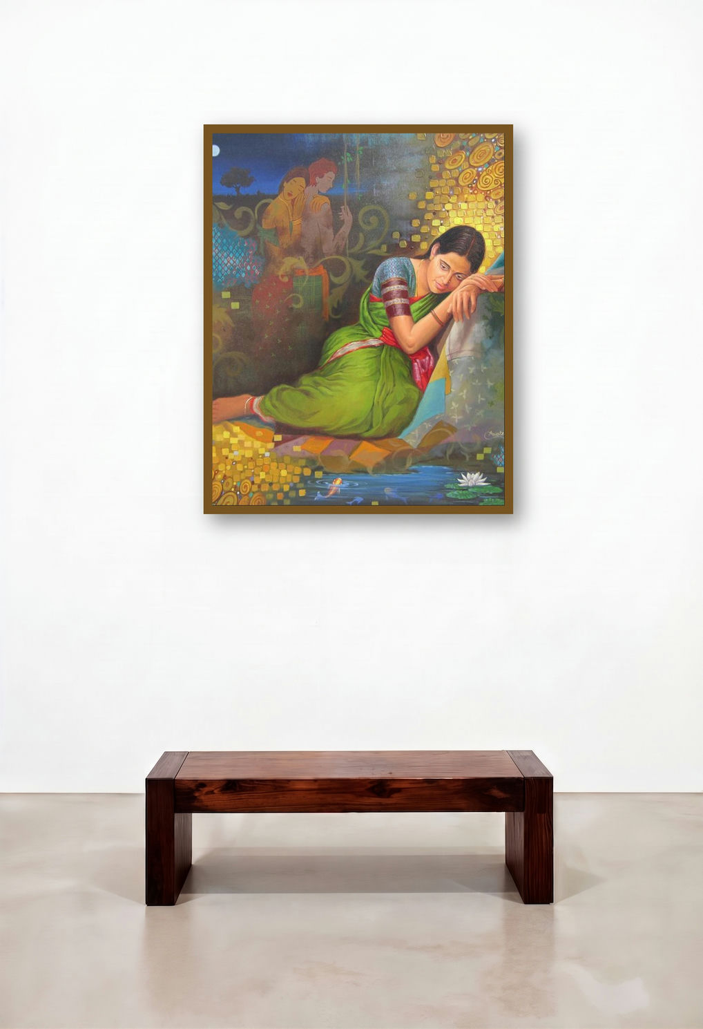 Dreaming Woman by artist Baburao (Amit) Awate displayed in a Industrial Family Room