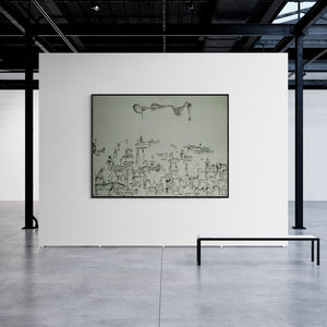 In-situ view of Taslim Jamal's 'Dreamland (The Dreamer's Domain)' painting in a room