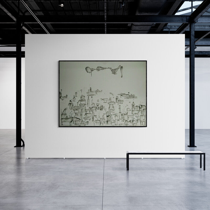 In-situ view of Taslim Jamal's 'Dreamland (The Dreamer's Domain)' painting in a room