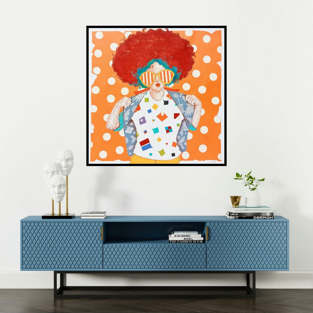 'Dreams Of Childhood 9' painting by Shiv Kumar Soni shown on a wall in a furnished room.