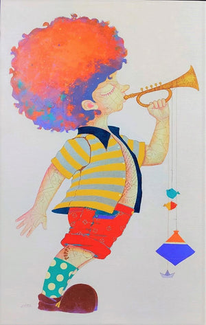 Figurative acrylic painting titled 'Dreams Of Childhood 8', 36x24 inches, by artist Shiv Kumar Soni on Canvas