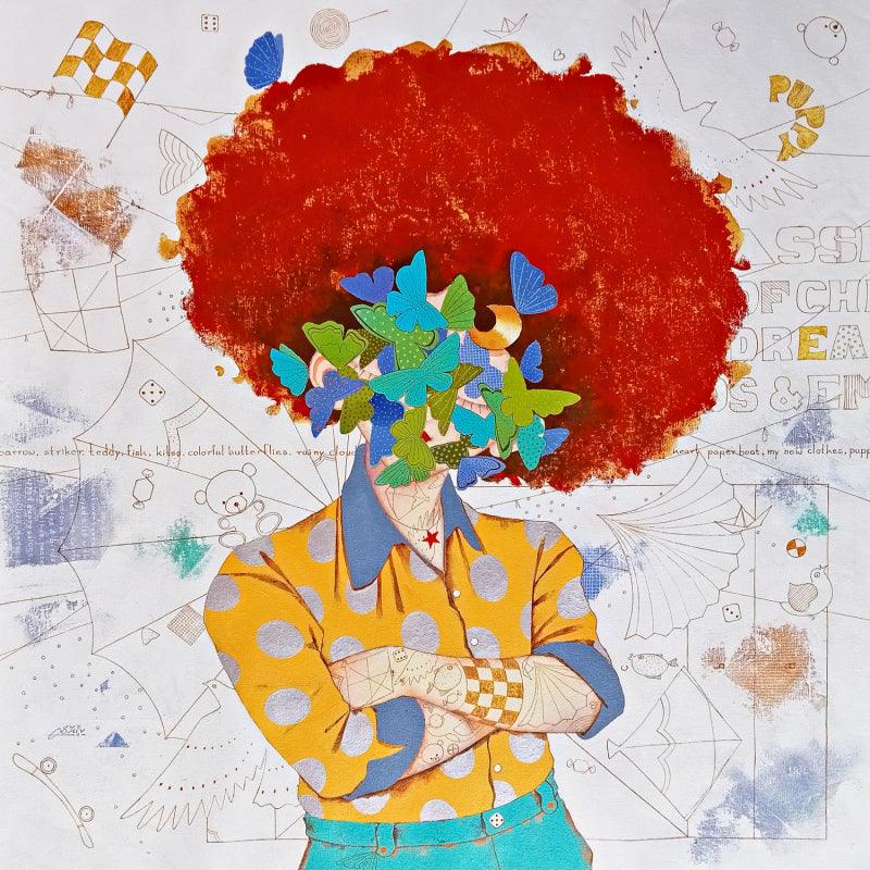 Figurative acrylic painting titled 'Dreams Of Childhood Vii', 36x36 inches, by artist Shiv Kumar Soni on Canvas