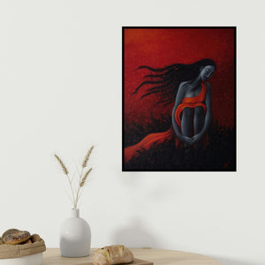 Uttam Bhattacharya's 'Dreams Within' painting visualized above a sofa in a contemporary room.