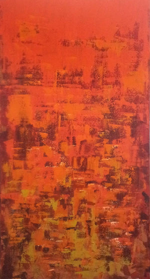 Dripping Orange (Cascade of Citrus) by Sanjay Akolikar, Original Acrylic Abstract Painting on Canvas, Medium Vertical Wall Art