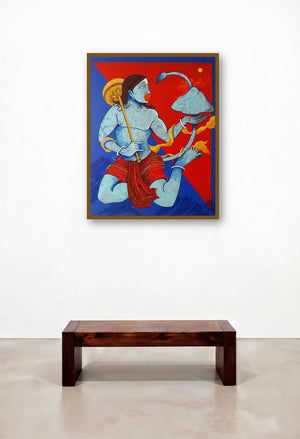 Dronagiri 1 (The Divine Strength) by artist Prakash Pore displayed in a Boutique Hotel Style Hotel Suite