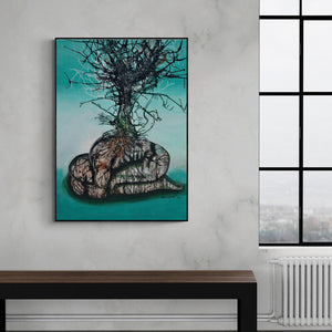 In-situ view of Arun K Mishra's 'Drought' painting in a room