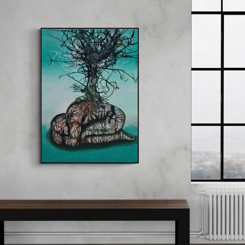 In-situ view of Arun K Mishra's 'Drought' painting in a room