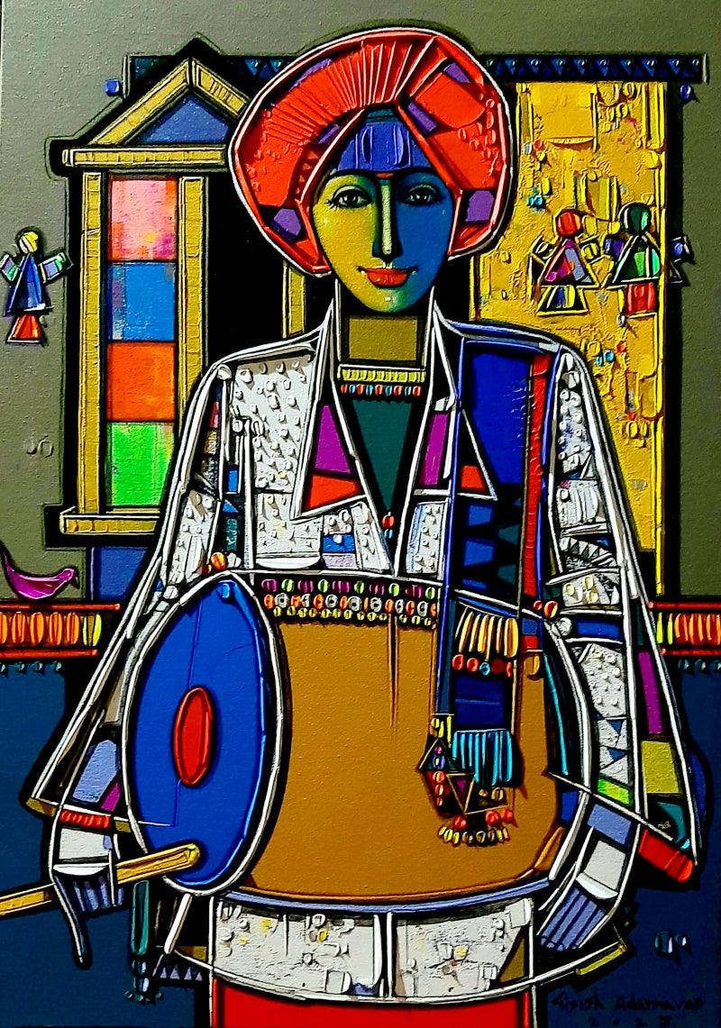 Drummer painting by Girish Adannavar