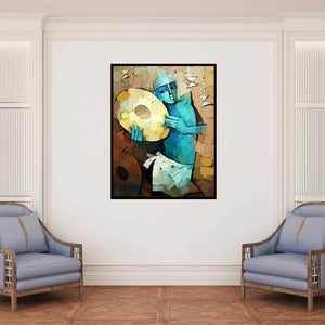 In-situ view of Deepa Vedpathak's 'Drummer' painting in a room