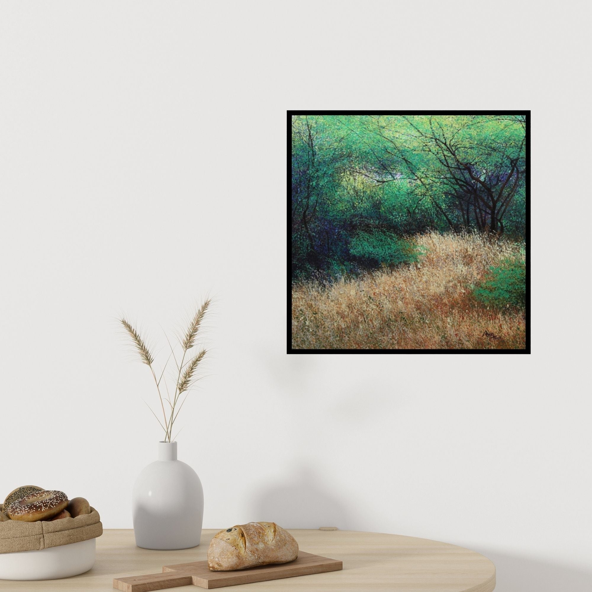 In-situ view of Vimal Chand's 'Dry Grass (Forests Edge)' painting in a room