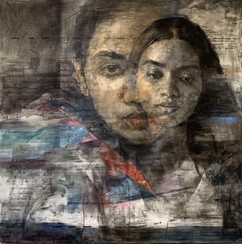 Dual Reflections 2' portrait oil painting by artist Nilisha Phad, 36x36 inch, on canvas