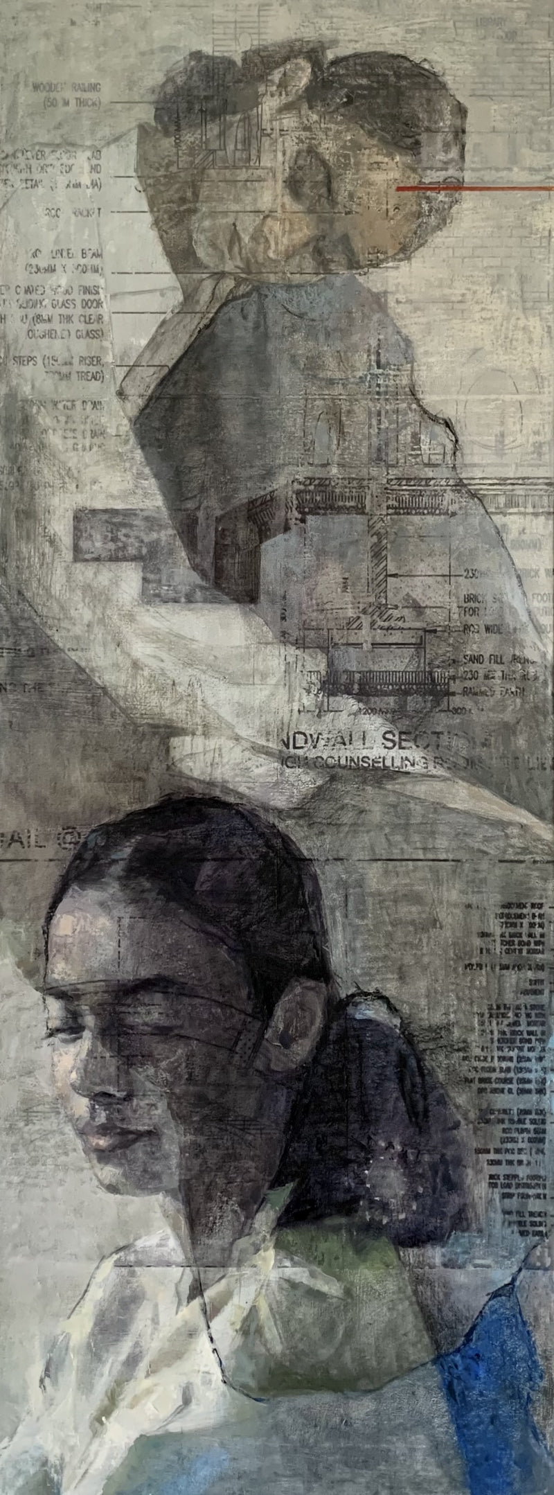 Duality' figurative mixed-media painting by artist Nilisha Phad, 48x18 inch, on canvas