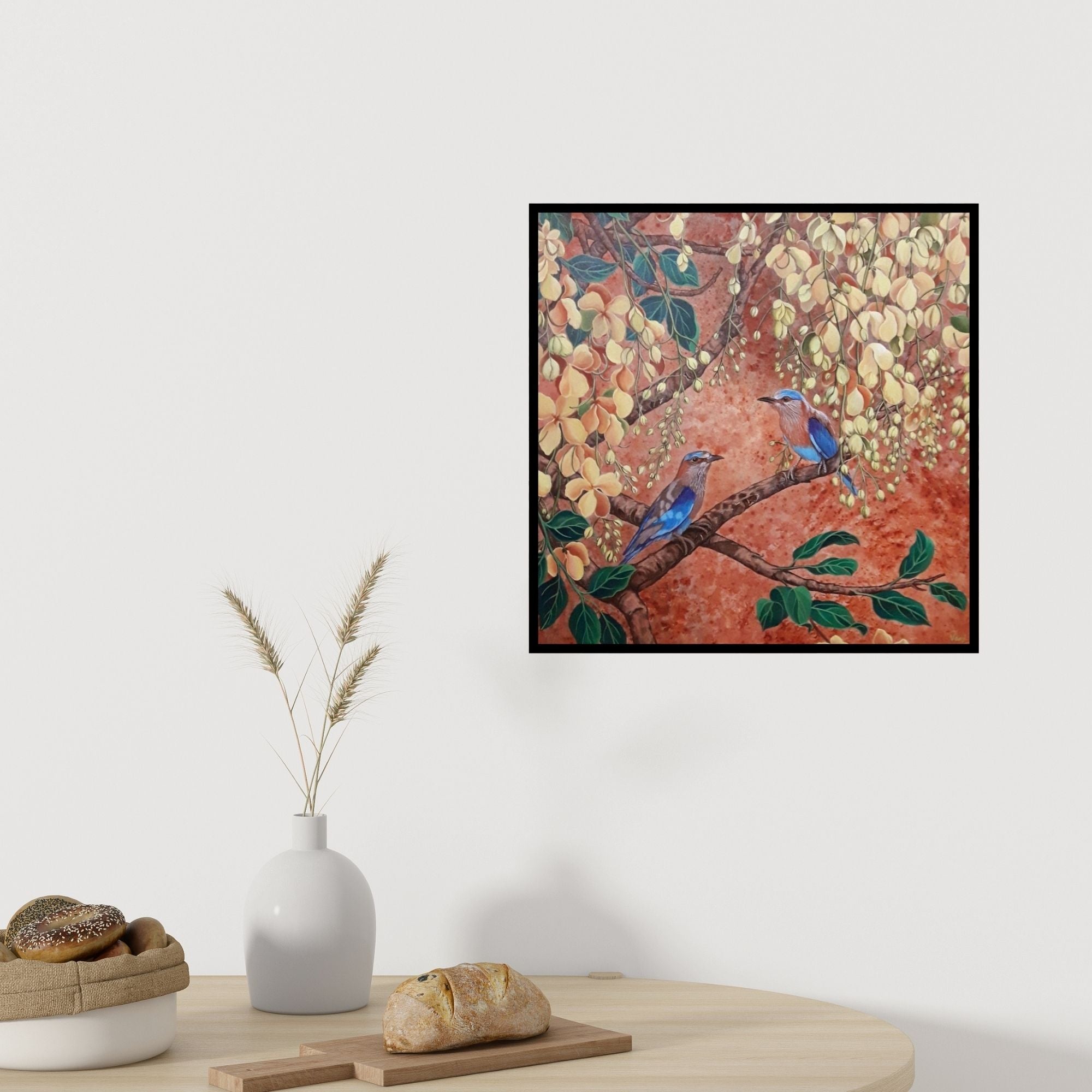 In-situ view of Vani Chawla's 'Duet' painting in a room